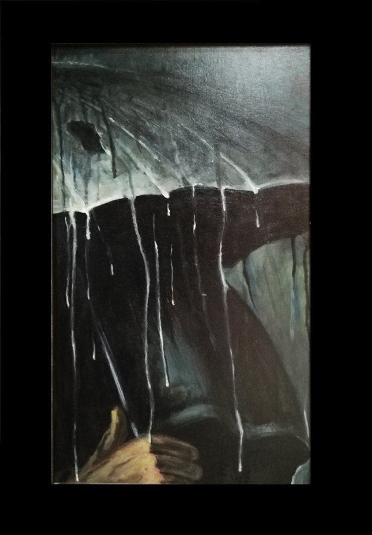 'Lietuje' Akrilas, drobė 37cm x 50cm (1992) Privati kolekcija nupirkta aukcione už 35 tūks. svarų.