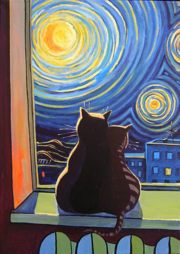 'Vangogiška naktis' 50cm x 70cm Akrilas, lakas, drobė (2008)