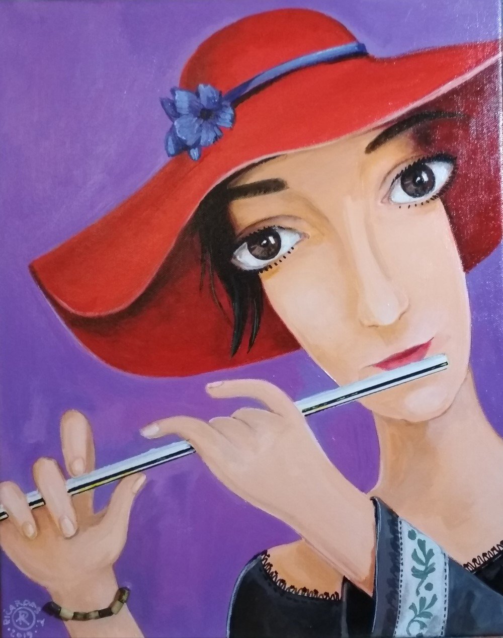 'Madmuozėlė su fleita' 40cm x 50cm Akrilas, drobė (2019)